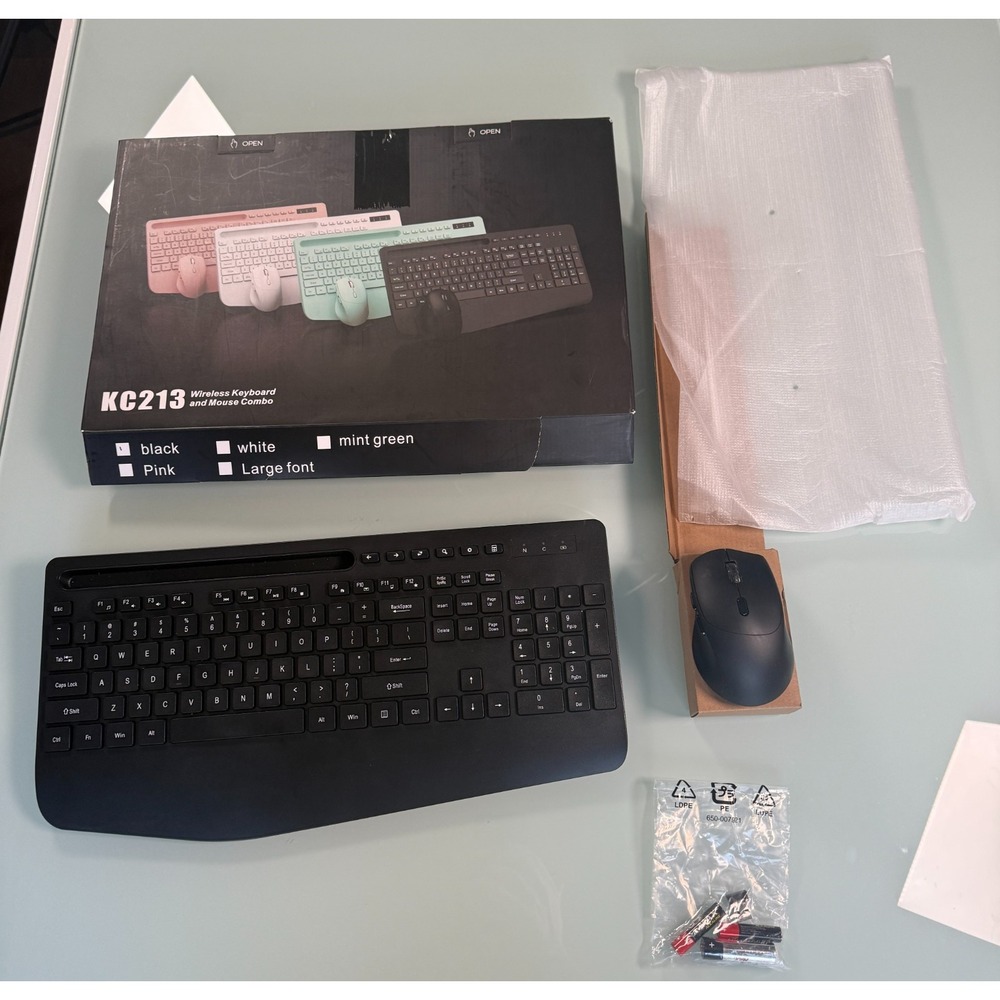 KC213 Wireless Keyboard & Mouse Combo 2.4 GHz Black Open Plug&Play  Box Untested